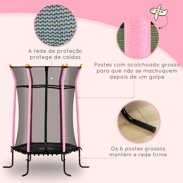 HOMCOM Trampolim para Crianças Cama Elástica Infantil com Rede de Segurança para Interiores e Exteriores Ø163,5x190 cm Rosa - Image 5
