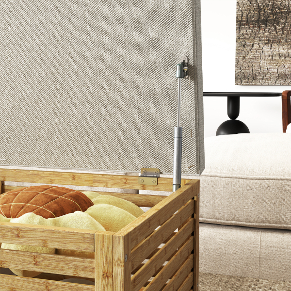 HOMCOM Baú de Arrumação para Dormitório 122L Estofado em Linho Sintético com Almofada Estrutura de Bambu 90x42x43 cm Cinza e Madeira - Image 9