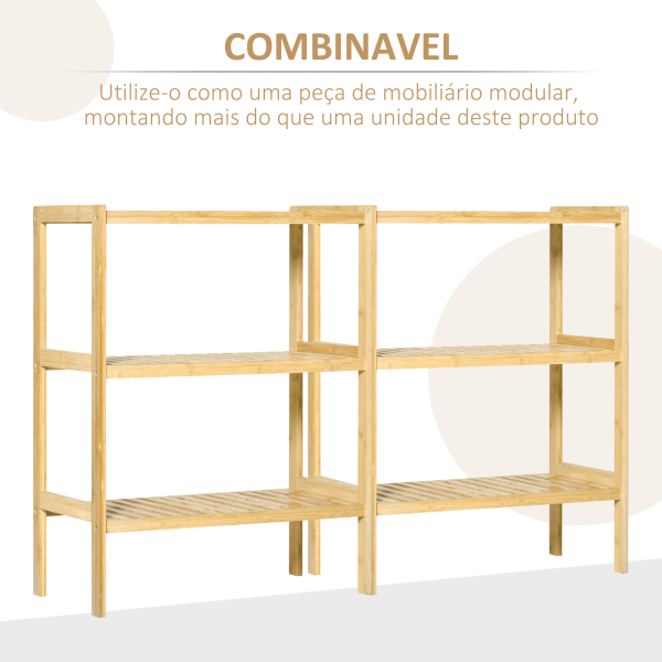 HOMCOM Estante de Bambu de 3 Níveis Móvel Organizador Multifuncional para Casa de Banho Cozinha Sala de Estar 62x33x80cm Natural - Image 5