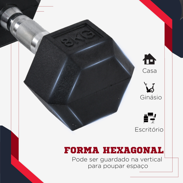HOMCOM Conjunto de Halteres 16 kg com Barra Metálica e Cabeça Hexagonal Conjunto de Pesos para Treino 30,5x12,7 cm Preto e Prata - Image 6