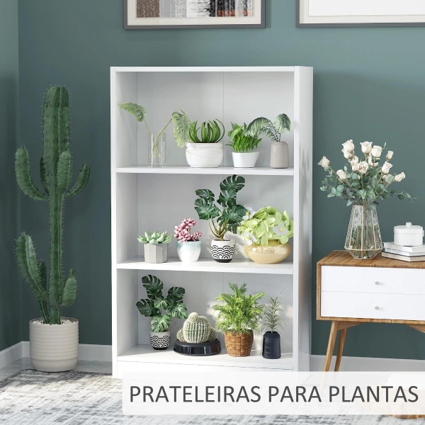 HOMCOM Estante para Livros com 3 Compartimentos de Armazenamento Livros Plantas para Sala de Estar Estúdio Dormitório 62,2x24x102,4cm Branco - Image 7