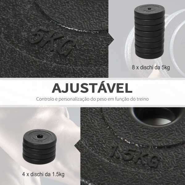 HOMCOM Conjunto de Halteres Ajustáveis Conjunto de Pesos 8x5kg 4x1,5kg e 2 Barras Total 50 kg  Preto - Image 6
