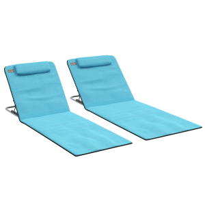 Outsunny Conjunto de 2 Esteiras de Praia com Encosto Reclinável em 5 Níveis Bolsa de Transporte e Apoio de Cabeça 48x134x33-43 cm Azul