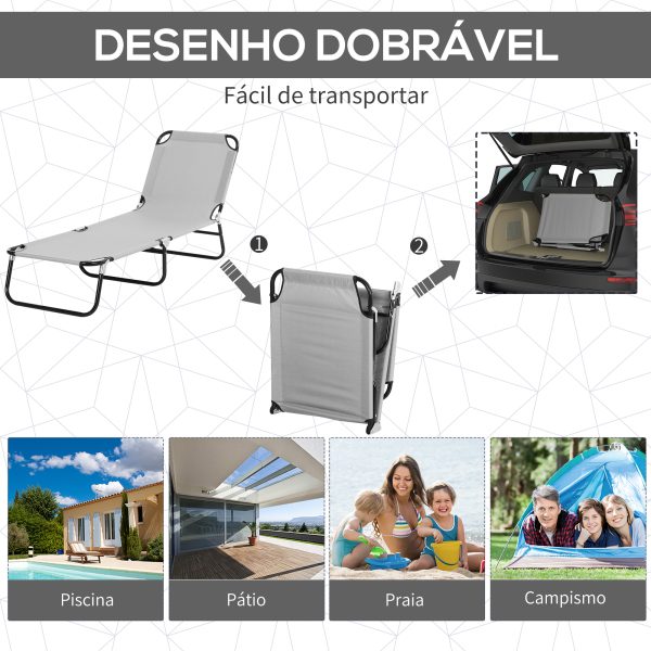 Outsunny Espreguiçadeira de Jardim Dobrável com Toldo Removível e Ajustável e Encosto Ajustável em 4 Posições  187x58x36 cm Cinza Claro - Image 5