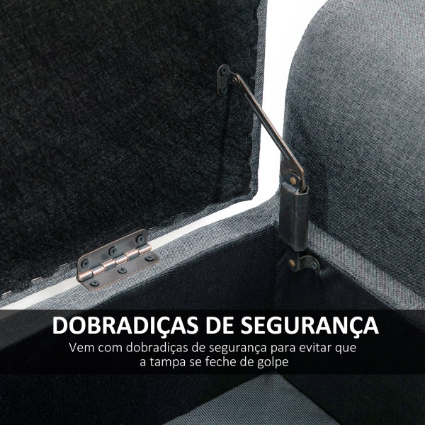 HOMCOM Banco para Pé de Cama Acolchoado com Espaço de Armazenamento Banco Multifuncional com Braços Tampa e Pés de Madeira para Dormitórios Sala de Estar 116x44x58 cm Cinza - Image 7