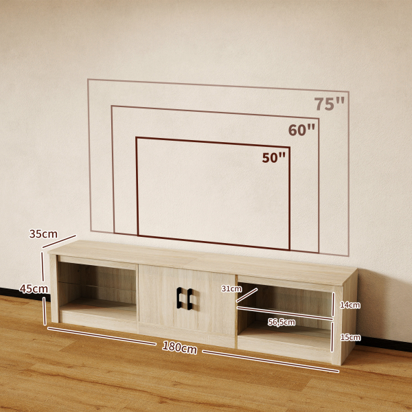 HOMCOM Móvel de TV Moderno com Luzes RGB 2 Orifícios para Cabos para Televisores de até 75 Polegadas 180x35x45 cm Madeira - Image 3
