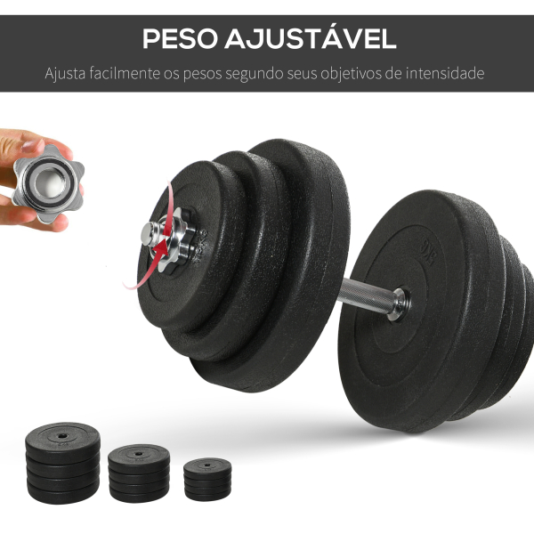 HOMCOM Conjunto de Halteres Pesos Fitness 40kg Ajustável Musculação com Barra de Aço e Discos para Ginásio Casa Preto e Prata - Image 4