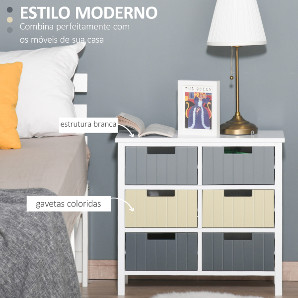 HOMCOM Cómoda de Madeira com 6 Gavetas Cómoda Auxiliar de Armazenamento com Pés Elevados Estilo Moderno para Dormitórios Sala de Estar Casa de Banho 60x28x58cm Multicor - Image 6