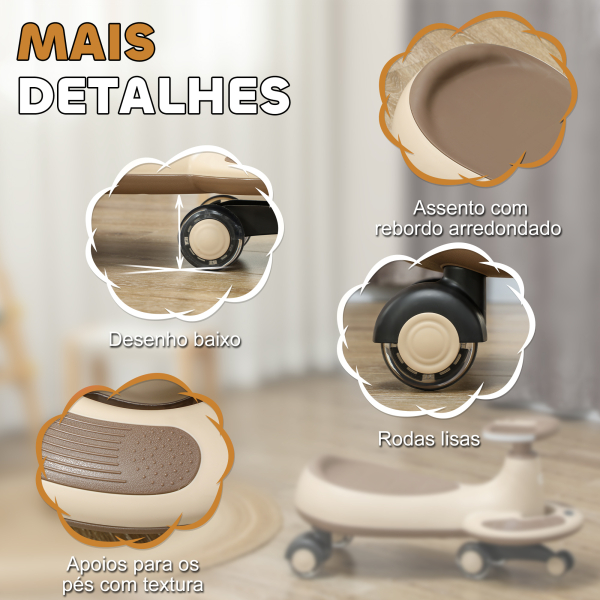 AIYAPLAY Carrinho Gira Gira para Crianças Carrinho Wiggle com Guiador para Pais Música Luz e Espaço de Arrumação 69x31x69 cm Cáqui - Image 7