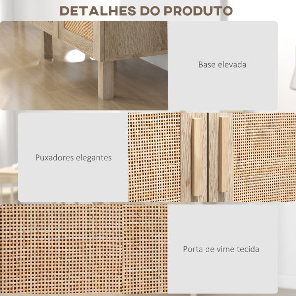 HOMCOM Aparador com 2 Portas de Rede e Prateleiras Ajustáveis Armário Estilo Cannage Anti-Tombo 73x41x102 cm Madeira - Image 6