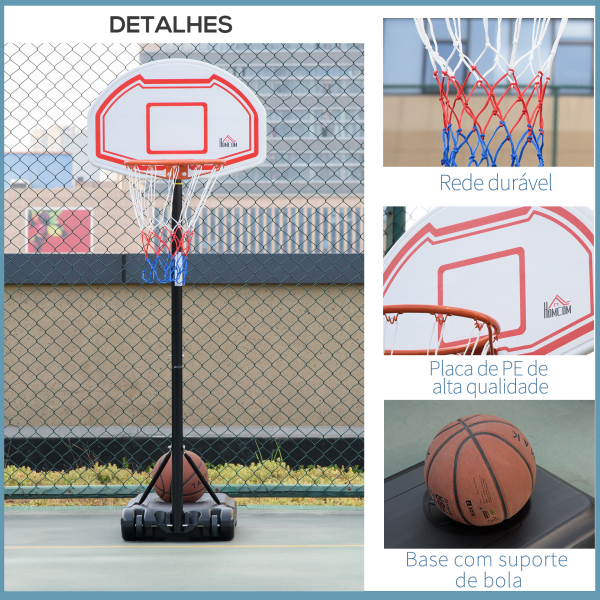 HOMCOM Tabela de Basquetebol para Exterior com Altura Ajustável 258x314 cm com Rodas Base Recaregável Preto e Vermelho - Image 7
