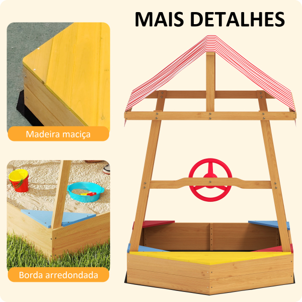 AIYAPLAY Caixa de Areia para Crianças em Forma de Barco com Toldo e Assentos Caixa de Areia para Exterior 133x101x141 cm Madeira - Image 9