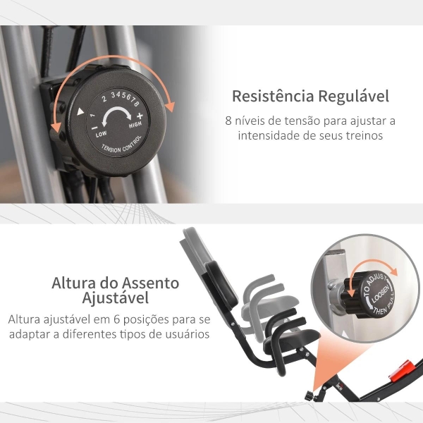 HOMCOM Bicicleta Estática Dobrável com Altura e Resistência Ajustáveis com Tela LCD e Assento com Encosto 51x97x115cm Cinza - Image 5