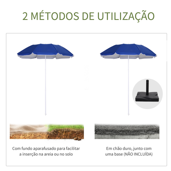 Outsunny Chapéu de Sol de Praia Grande Ø160 cm Chapéu de Sol de Exterior com Ângulo Ajustável Proteção UV Impermeavel e Bolsa de Transporte Azul - Image 8