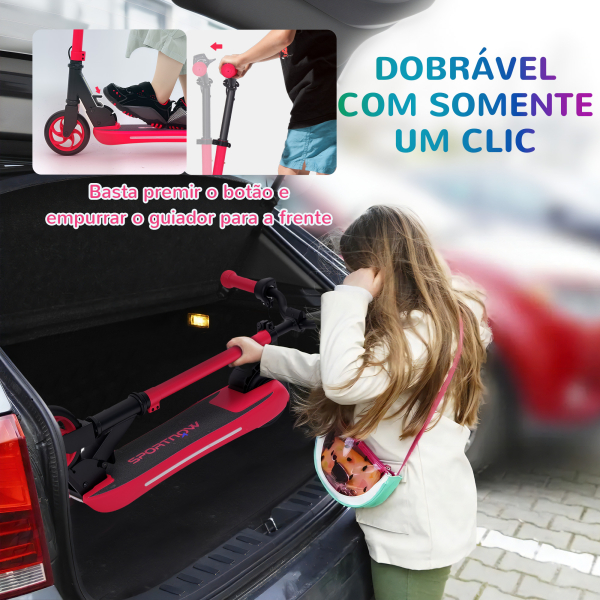 SPORTNOW Trotinete Elétrica Dobrável para Crianças 120 W Autonomia 6 km e Máximo 10 km/h com Travão Luzes LED 74x52x83-87 cm Vermelho - Image 7