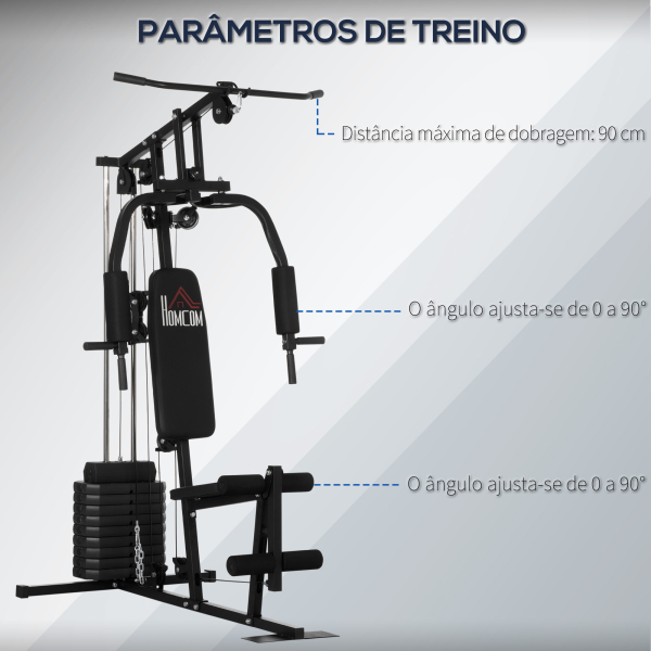 HOMCOM Máquina Multi-Estação Máquina de Musculação com Estribo para Pernas Placas de Pesos de 45kg Carga Máxima 110kg Treinamento Fitness em Casa Ginásio 135x103x200 cm Preto - Image 6