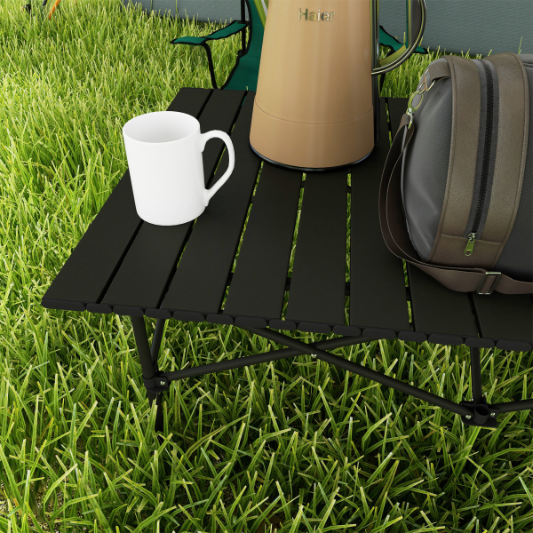Outsunny Mesa de Campismo Dobrável de Metal com Tampo Enrolável e Bolsa de Transporte Mesa de Piquenique Portátil 95x55x50 cm Preto - Image 7