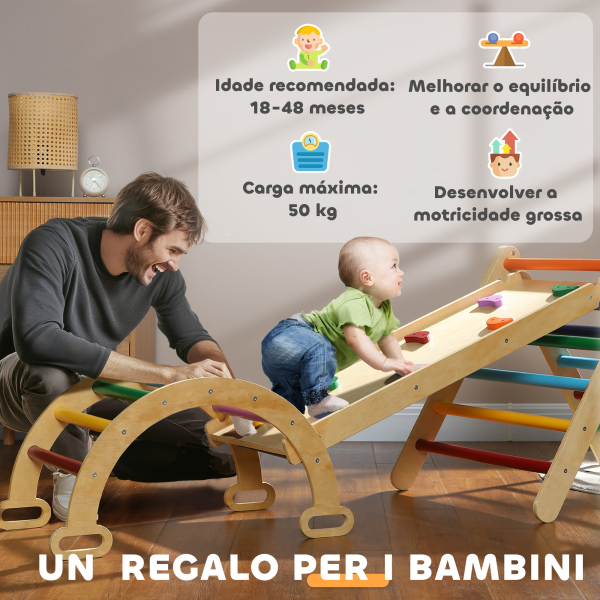 AIYAPLAY Triângulo de Escalada de Madeira 5 em 1 Escada para Crianças de 18-48 Meses com Rampa e Arco de Escalada 178x64,5x63 cm Multicor - Image 8