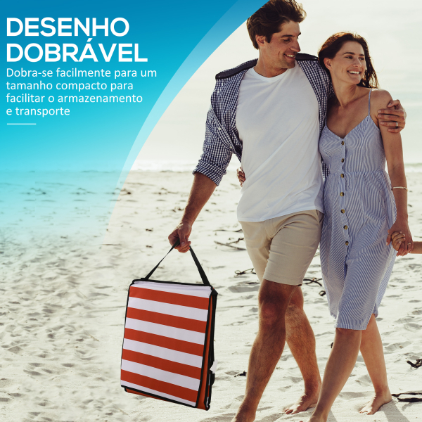 Outsunny Conjunto de 2 Esteiras de Praia Dobrável Esteiras Acolchoadas com Encosto Reclinável  142x51x40 cm Branco e Vermelho - Image 6