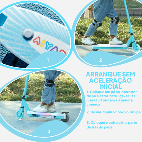 AIYAPLAY Trotinete Elétrica para Crianças Máx. 6 km/h Motor 80 W Autonomia Máxima 8 km com Luzes LED Travão Traseiro Azul Claro - Image 6