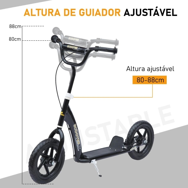 HOMCOM Trotinete para Crianças acima de 5 anos Scooter de 2 Rodas Grandes de 12 Polegadas com Freio e Guidão Ajustável em Altura Carga Máx. 100kg 120x52x80-88cm Preto - Image 5
