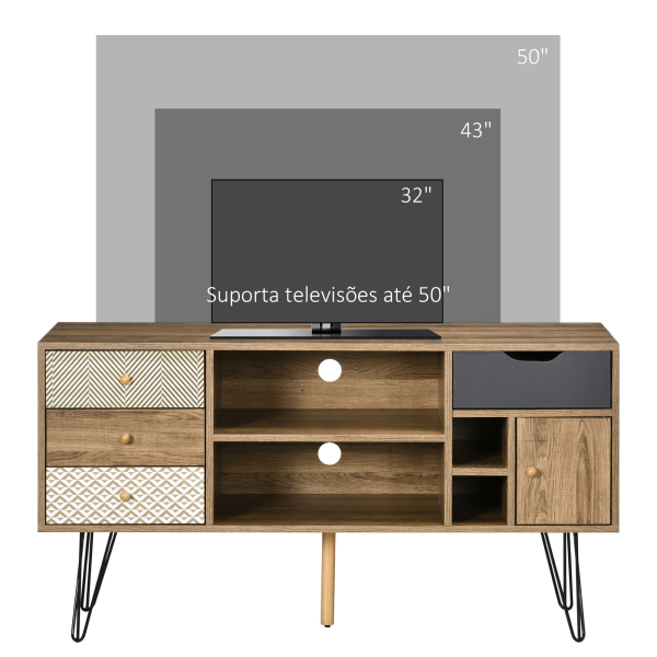 HOMCOM Móvel de TV com Prateleira de Armazenamento 4 Gavetas e Pés de Metal para Televisores de até 50 Polegadas 120x39x64cm Marrom - Image 6