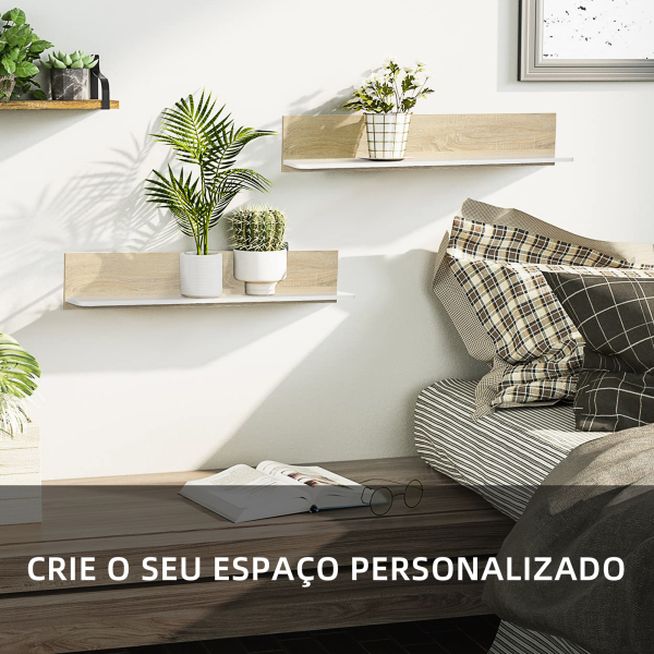 HOMCOM Estante de Parede Estante Flutuante de Madeira para Sala de Estar Dormitório Cozinha 120x15x20cm Carvalho e Branco - Image 7