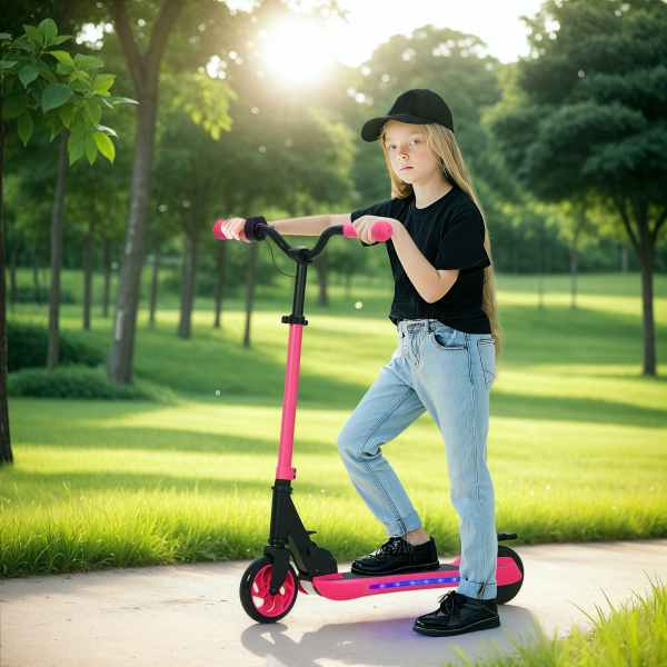 SPORTNOW Trotinete Elétrica Dobrável para Crianças 120 W Autonomia 6 km e Máximo 10 km/h com Travão Luzes LED 74x52x83-87 cm Rosa - Image 9