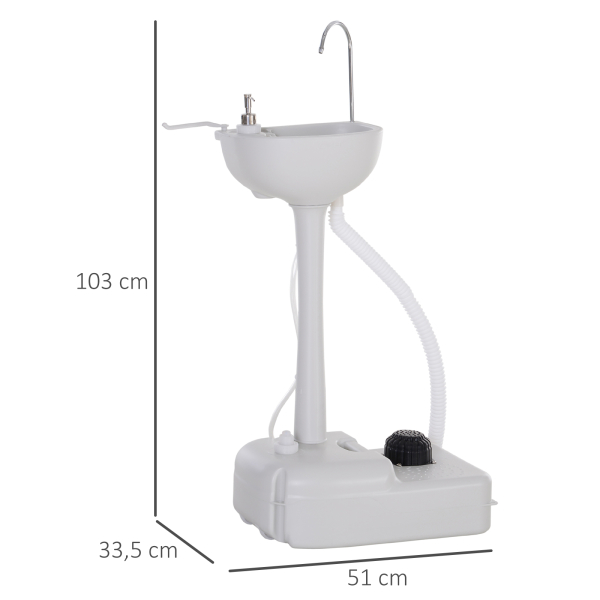 Outsunny Lavatório Portátil para Campismo com Depósito de Água de 17L Dispensador de Sabão e 2 Rodas 51x33,5x103 cm Cinza Claro - Image 3