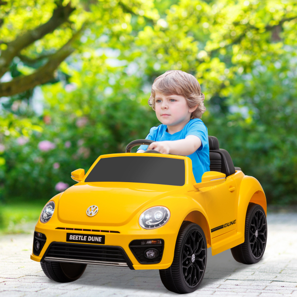 AIYAPLAY Carro Elétrico para Crianças Carro Elétrico Infantil Volkswagen Beetle com Bateria 12V Faróis Buzina e Música 97x56,5x46 cm Amarelo - Image 2