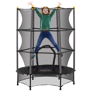 HOMCOM Trampolim para Crianças com Rede de Segurança e Estrutura de Aço para Interiores e Exteriores Carga 50kg Ø140x190 cm Preto