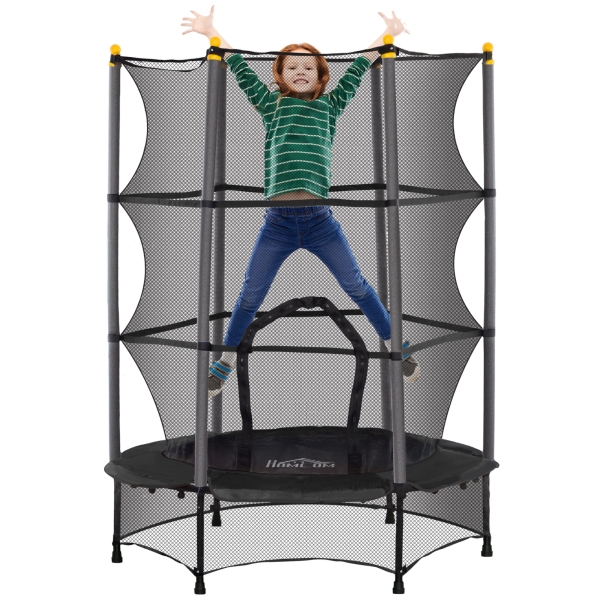 HOMCOM Trampolim para Crianças com Rede de Segurança e Estrutura de Aço para Interiores e Exteriores Carga 50kg Ø140x190 cm Preto