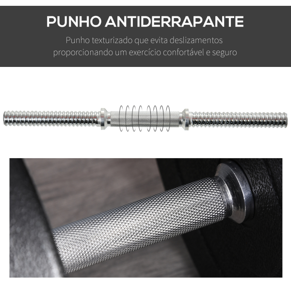 HOMCOM Conjunto de Halteres Pesos Fitness 40kg Ajustável Musculação com Barra de Aço e Discos para Ginásio Casa Preto e Prata - Image 5