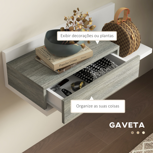 HOMCOM Conjunto de Móveis de Entrada com Espelho e Gaveta Móvel de Entrada Suspenso Estilo Moderno 75x3,5x75 cm e 75x30,5x20 cm Branco e Cinza - Image 6