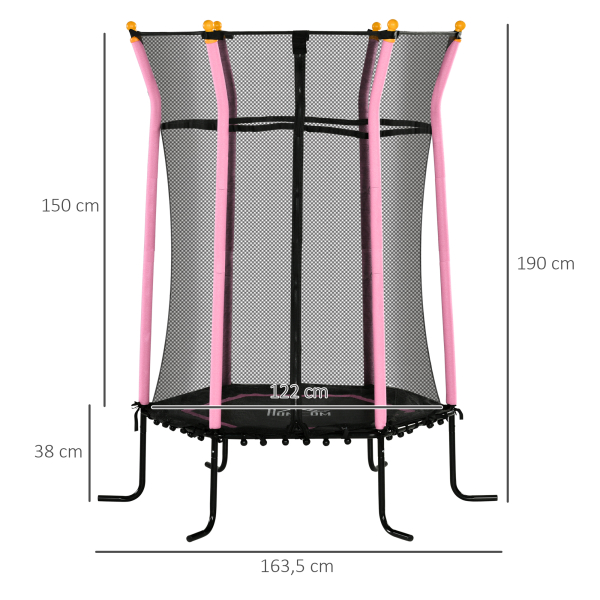 HOMCOM Trampolim para Crianças Cama Elástica Infantil com Rede de Segurança para Interiores e Exteriores Ø163,5x190 cm Rosa - Image 3