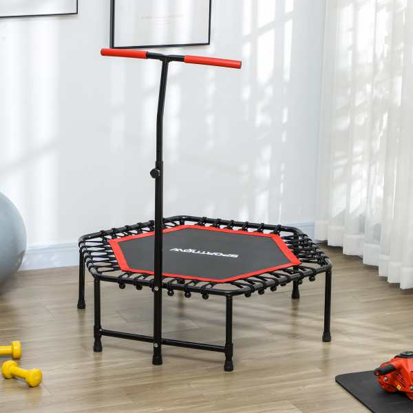 SPORTNOW Trampolim Fitness 114x114x132 cm com Guiador Ajustável em 3 Níveis Estrutura de Aço para Treino de Perna Corpo Vermelho - Image 7