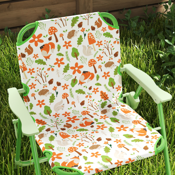 AIYAPLAY Conjunto de Mesa e Cadeiras para Crianças de Jardim com Cadeiras Dobráveis Chapéu de Sol Ajustável e Desenho de Raposas Verde - Image 8