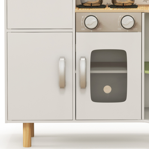 AIYAPLAY Cozinha de Madeira para Crianças com Máquina de Gelo Lavatório de Aço Inoxidável e Utensílios 84x34x89 cm Branco - Image 9