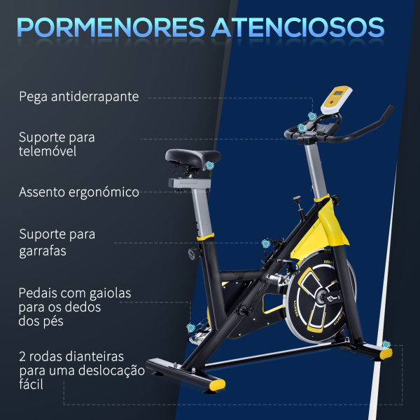 HOMCOM Bicicleta Estática com Resistência Ajustável Ecrã LCD Guiador e Assento Ajustáveis  45,5x100x101-113 cm Amarelo e Preto - Image 7