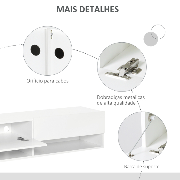 HOMCOM Móvel de TV de Parede com 2 Compartimentos e 2 Armários com  para Televisores de 60 Polegadas 140x32x31 cm Branco - Image 6
