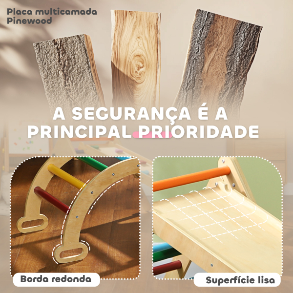 AIYAPLAY Triângulo de Escalada de Madeira 5 em 1 Escada para Crianças de 18-48 Meses com Rampa e Arco de Escalada 178x64,5x63 cm Multicor - Image 5