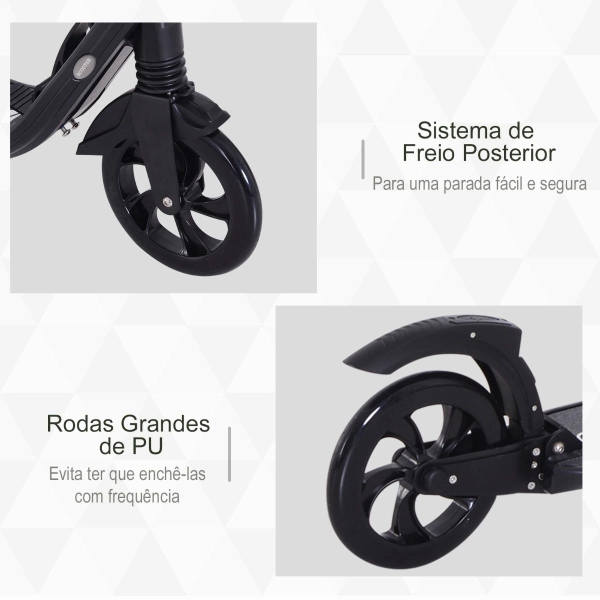 HOMCOM Trotinete Dobrável para Adultos e Crianças acima de 14 anos Guidão com Altura Ajustável Freio Rodas Grandes Carga 100kg 93,5x38x95-105cm Preto - Image 6