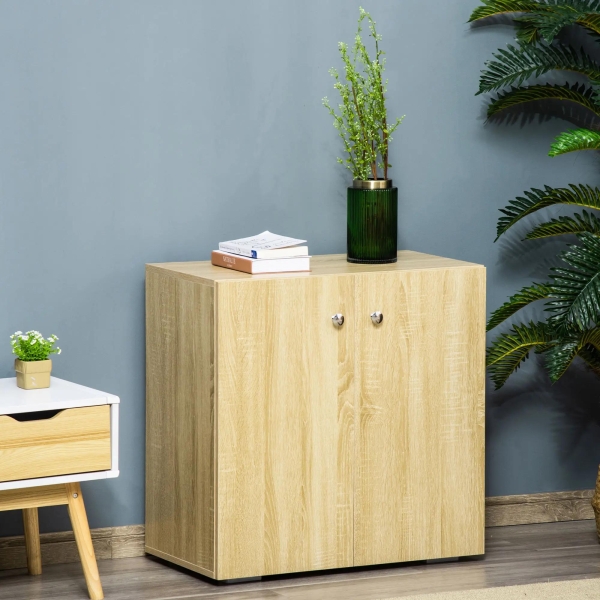 HOMCOM Aparador de Sala de Estar com 2 Portas Armário Auxiliar com 2 Prateleiras para de Livros Roupa Brinquedos Estilo Moderno 70x39x70cm Madeira natural - Image 9