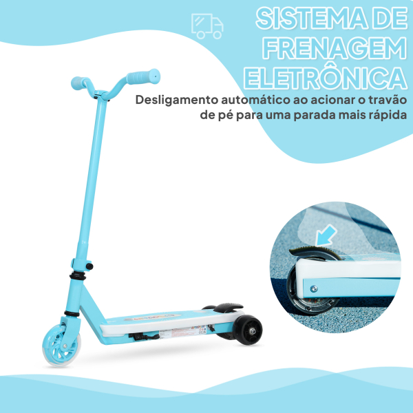 AIYAPLAY Trotinete Elétrica para Crianças Máx. 6 km/h Motor 80 W Autonomia Máxima 8 km com Luzes LED Travão Traseiro Azul Claro - Image 7