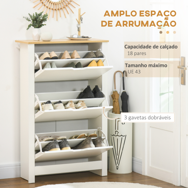 HOMCOM Sapateira Branca Estreita Armário Sapateiro Alto com 3 Gavetas para 12 Pares de Sapatos para Corredor 72x26x112 cm - Image 4