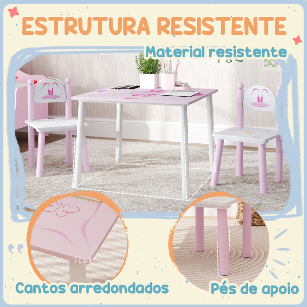 AIYAPLAY Mesa e Cadeiras para Crianças Conjunto de 3 Peças com Mesa Cadeiras Infantil Estilo Princesa pRosa e Branco - Image 6