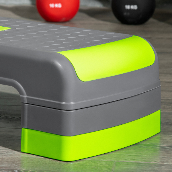 HOMCOM Plataforma Step Fitness com Altura Ajustável de 10/15/20cm Plataforma de Exercício 78x28x20cm Verde e Cinza - Image 8