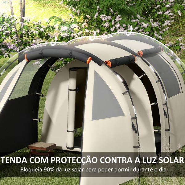 Outsunny Tenda de Campismo Familiar para 4-5 Pessoas com 2 Quartos 5 Portas e Bolsa de Transporte Impermeável 460x230x180 cm Caqui - Image 5