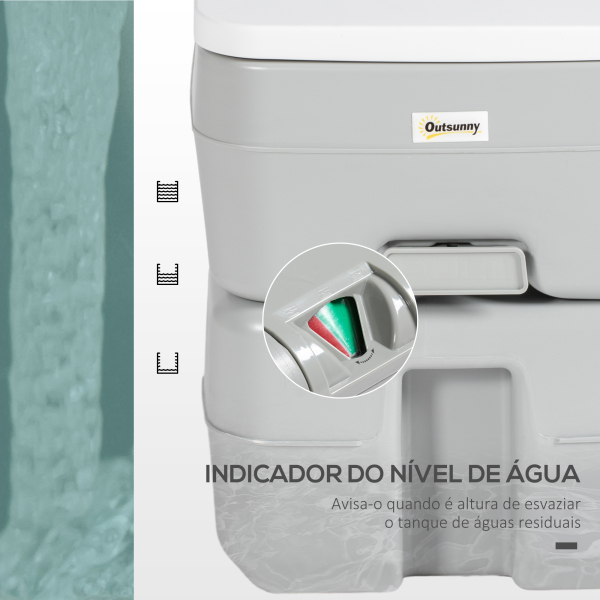 Outsunny Sanita Portátil 20L com Indicador de Nível Capacidade 150 kg para Campismo Viagem Idosos Caravana Barco 33x40x43 cm Cinza - Image 5