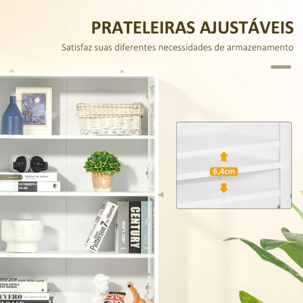 HOMCOM Vitrine para Sala de Estar Estante de Livros com 4 Portas e Prateleiras Superiores com Altura Ajustável Estilo Moderno Multiúso para Cozinha Escritório Dormitório 76x40x178,5 Branco - Image 5